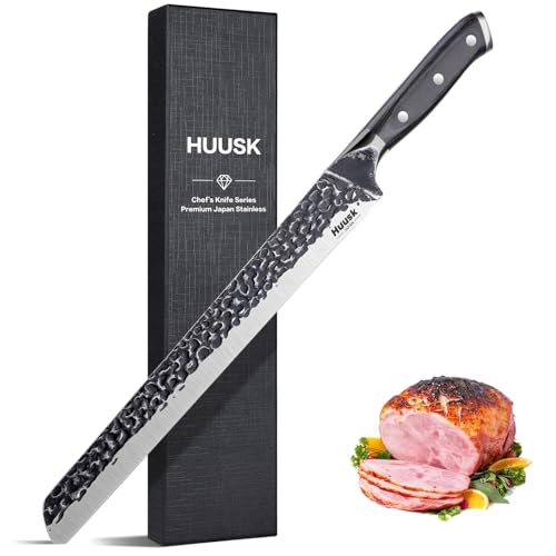 Huusk Japan 11.5 Inch Hand Forged Slicing Knife for Meats, Ribs, Roasts - Brisket Carving Knife for BBQ and Christmas Gifts - size: 11.5"