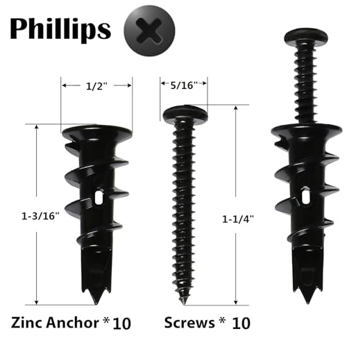 20Pcs Black Metal Self-Drilling Wall Anchors and Screws for Drywall - size: Black Metal