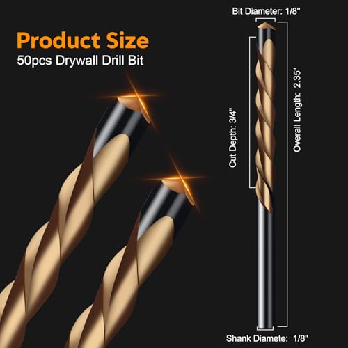 50Pcs Drywall Cutting Tools 1/8" Guide Point Cutting Bits,Drywall Bit Drywall Guide Point Cutting Bits,Used for with Spiral Saw and Power Tools - size: 1/8 in