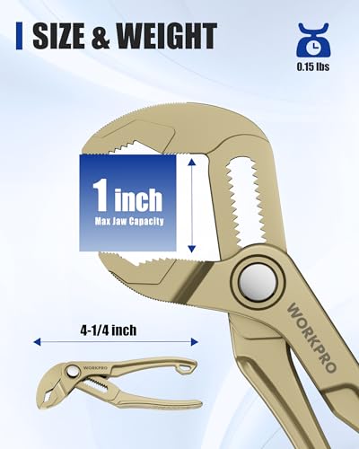WORKPRO Mini Water Pump Pliers, 4-Inch Groove Joint Pliers for Tight Spaces - color: Champagne