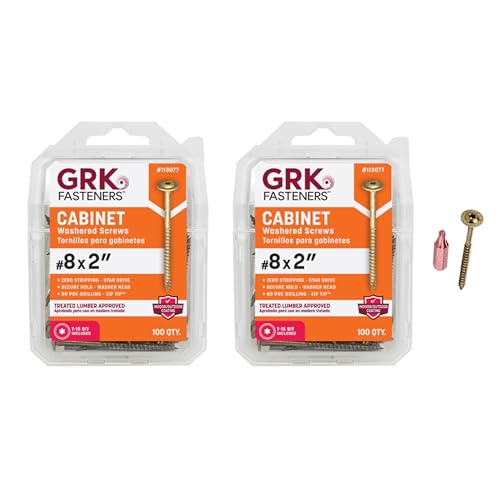 GRK Fasteners #8 x 2 Low-Profile Cabinet Screws, 100 PCS (2-PK; 200 CT) - color: Brass, size: #8 x 2"