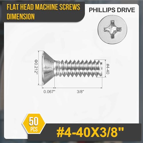 DTGN #4-40x3/8 Phillips Flat Head Machine Screw 304 Silver 50PCS - color: Silver, size: #4-40x3/8"