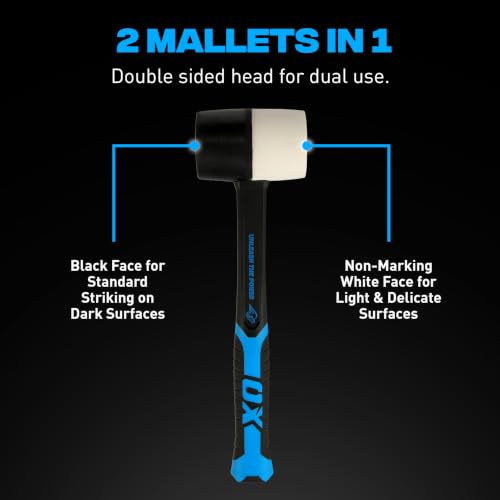 OX Combination Rubber Mallet 16 oz, Non-Marking Head, Fiberglass Handle - size: 16 Ounce