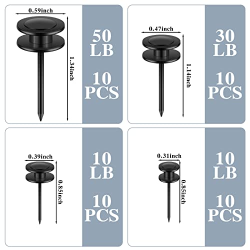 40 Pcs Double Headed Picture Hangers Nails Thumb Tacks, Black - color: Black