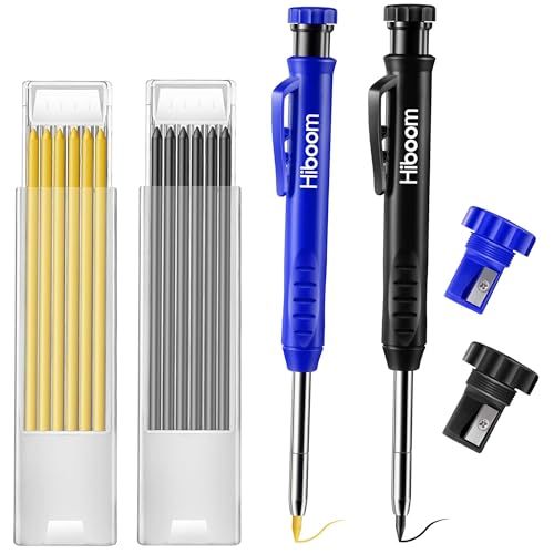 Hiboom 2 Pack Mechanical Deep Hole Carpenter Pencil, 14 Refills - color: Black, Blue