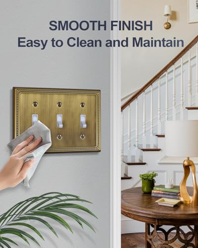Switch Plates Outlet Covers, 2-Pack Antique Brass Metal Wall Plates - color: Antique Brass, size: 3 Toggle 2PK