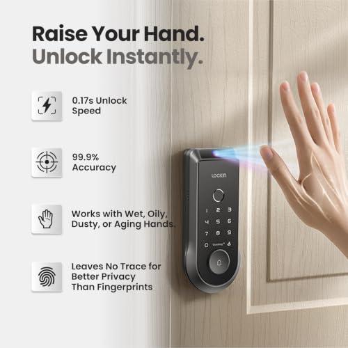 Lockin Veno Smart Lock, Palm Vein, Fingerprint Keyless Entry Door Lock - size: Single Battery, style: Palm Vein（No Camera）