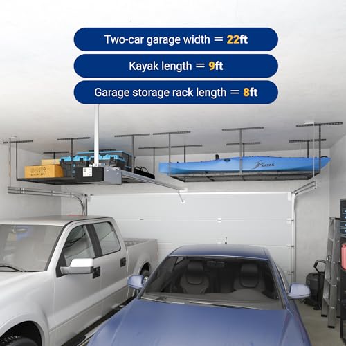 FLEXIMOUNTS 4x8 Overhead Garage Ceiling Storage Rack Adjustable, Hammertone - color: Hammertone, size: 4x8 ft