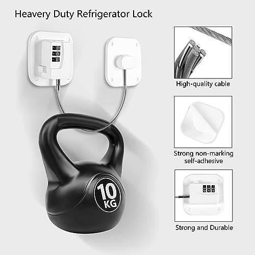 Refrigerator Lock, Heavy Duty Fridge Lock, Combination Lock for Refrigerator Cabinets, Drawers, Safety, Easy Install No Keys Needed (White-2Pack) - color: White-2Pack