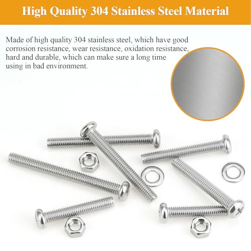 88 Pieces M5 x 30/35/40/45/50mm Machine Screws Nuts Washers Set, Sutemribor M5 Long Screws, M5 Phillips Pan Head Machine Screws Nuts Washers Assortment Kit, 304 Stainless Steel, Fully Threaded - size: M5 Long Screws Kit, style: Phillips Pan Head