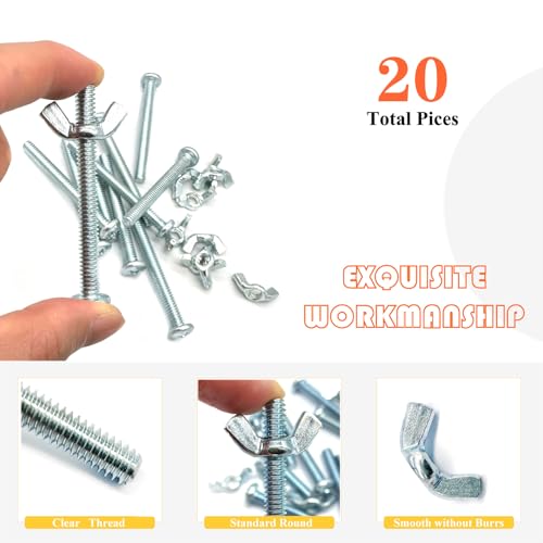 20Pack 1/4"-20 x2-1/2 Screw Bolts and Wing Nut Kit 10pcs Machine Screws with Round Head Phillips 10pcs Butterfly Hand Twist Tighten Nut Zinc Plated Hardware Fitting Fastenings Assortment Kit - size: Silver 20 Pack 1/4"-20 x2-1/2"