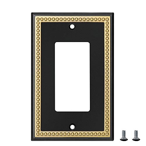Pearled Frame Decorative Wall Plate Switch Plate Outlet Cover (Single Decorator 3PK, Black & Dark Golden) - style: Single Decorator 3PK