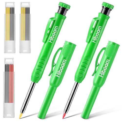 Hiboom 2 Pack Carpenter Pencils with Pencil Cap and 18 Refills, Green - color: Green