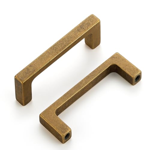 Ravinte Antique Brass Kitchen Cabinet Solid Handles,3 Inch,5 Pack - color: Antique Brass, size: 3 Inches Hole Center
