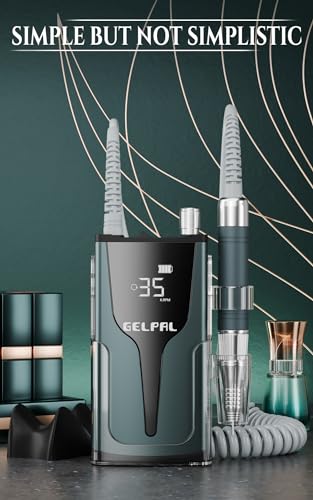 Rechargeable Nail Drill - Brushless Motor - Electric Nail Drill for Acrylic Nails Professional,35000RPM Electric Nail File,Cordless for Home Salon, Low Noise, Low Heat, Blue Grey
