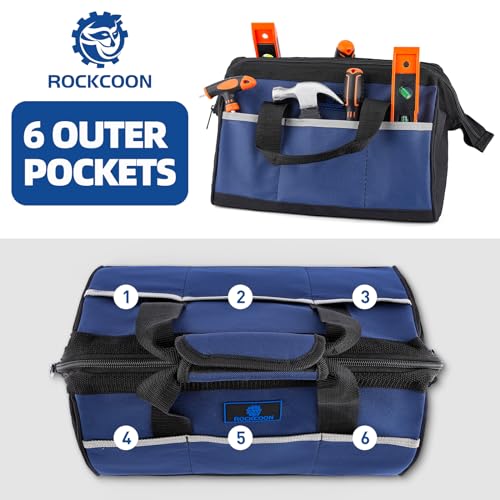 Tool Bag 13'', Wide Mouth Tool Organizer for Tool Storage, Heavy Duty and Water Proof, Blue & Black - size: 13 inch