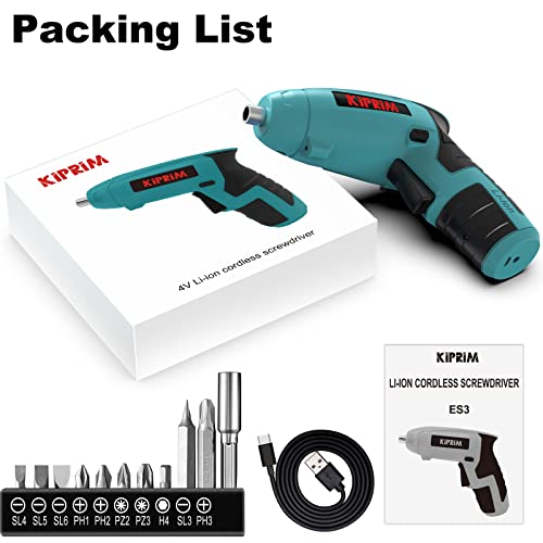 Kiprim ES3 4V Cordless Electric Screwdriver, Power Indicator Light Blue