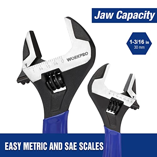 WORKPRO 8-Inch Adjustable Wrench, Cr-V Steel Wide Jaw Black Oxide Wrench - color: Blue, size: 8-Inch