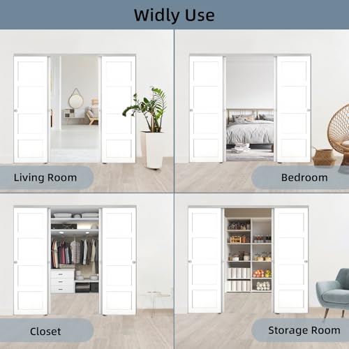 JUBEST 8FT/96" Bypass Door Hardware,Heavy Duty Aluminum Sliding Closet Door Hardware Set with Finger Pulls for 4 Doors System,Sturdiness and Smoothly,Easy to Insatll,Silver - size: 8 feet for 4 doors