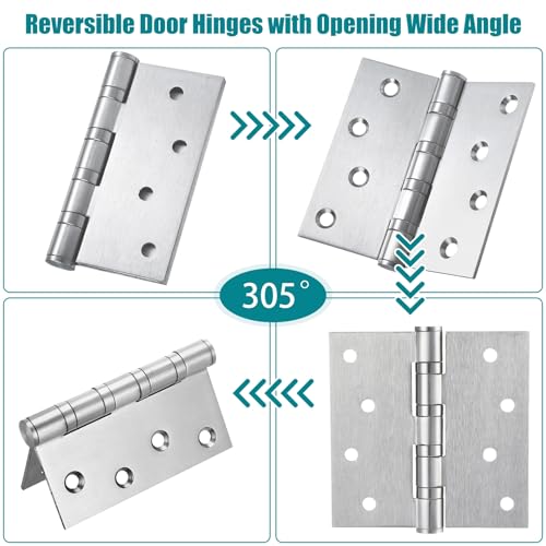 24 Pack Silver 4'' Ball Bearing Door Hinges, 4 x 4 Inch Exterior Door Hinge - color: Silver