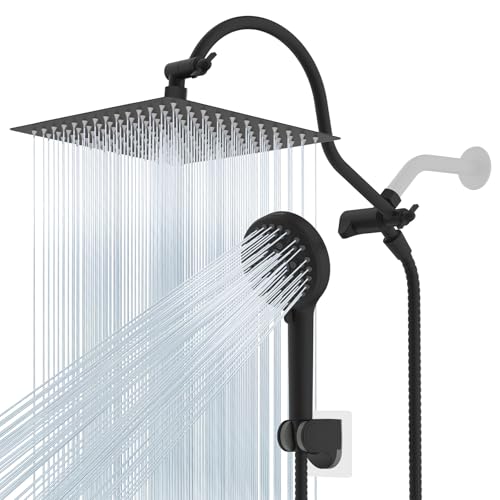 Hibbent All Metal cUPC Certified High Pressure Rainfall 12'' Shower Head - color: Matte Black, style: Square 12''