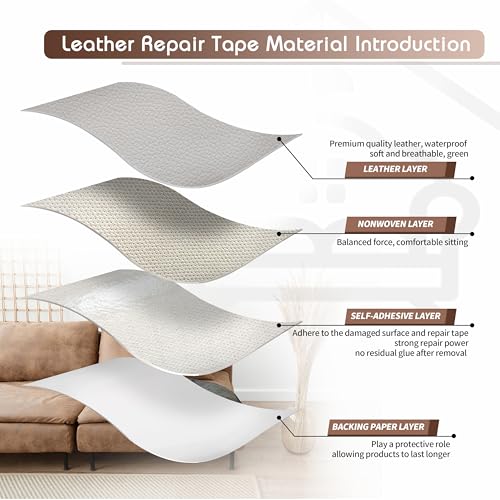 KING MOUNTAIN Leather Repair Patch,4 x 63 Inches self Adhesive Leather Repair Tape for Damaged Leather Furniture, Sofa Seating,Car Seats, Leather Goods(Light Grey) - color: Light Grey, size: 4" x 63"