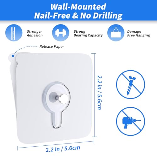 24 Pack Adhesive Wall Hooks, Wall Hangers Without Nails, No Damage Picture Hooks Waterproof and Rustproof to use Inside Kitchen, Bathroom, Home and Office（8mm） - size: 8mm