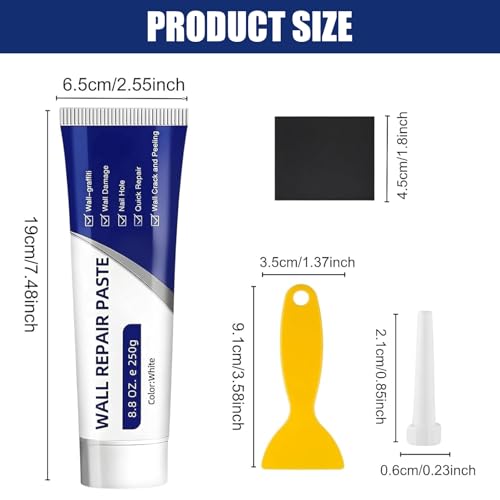 2Pcs Wall Repair Paste Tube, Drywall Repair Kit, Quick Drying Wall Mending Agent Spackle Wall Repair Kit with Scraper and Sandpaper for Holes Cracks Scratches Home DIY Use