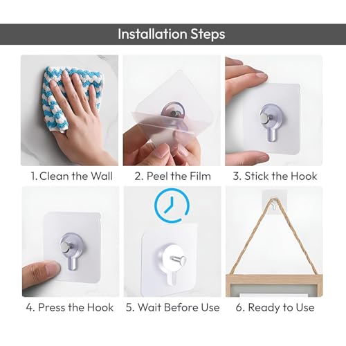 Self-Adhesive Wall Hooks for Picture Frames – No-Drill Heavy-Duty Seamless Hanging Hooks for Home Décor, Photos, Mirrors & Artwork – Damage-Free Wall Mounting Hook (20)