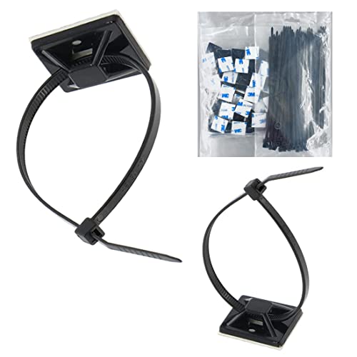 Strong Self Adhesive Wire Clips Cable Zip Tie Mounts 3/4" with 6 Inch Zipties Black UV Protection Outdoor 100 Pcs,Sticky Wire Fasteners Cable Guide Management Mounting Suqare Holder Anchor Base Small - size: 0.75x0.75"