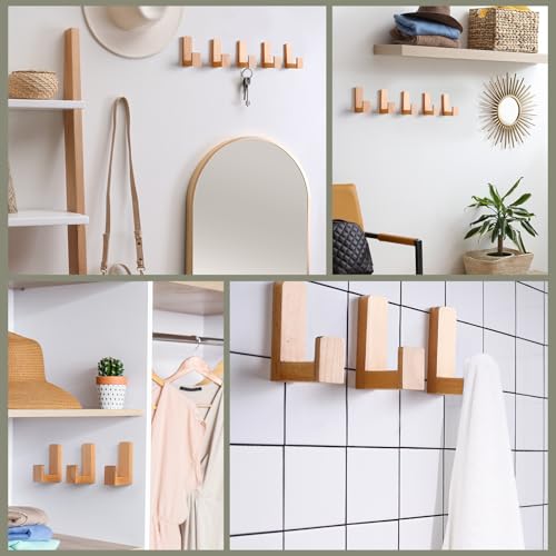 Teenyyou 6 Pcs Cute Kids Wall Hooks Adhesive for Backpack Wood Color - color: Wood Color