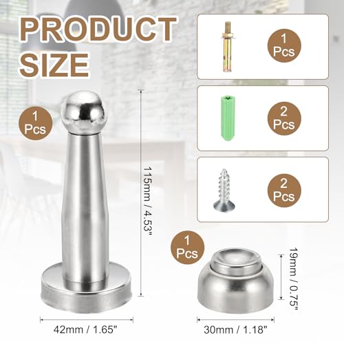 uxcell 4.5" Magnetic Door Stoppers, Wall Floor Mounted Magnetic Door Catch Holder, Stainless Steel Door Stops for Bedroom, Bathroom, Kitchen, Office, Silver - size: 4.5"