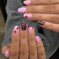 Short Almond Press On Nails Pink Brown with Y2K Star Polka Dot - color: Style13