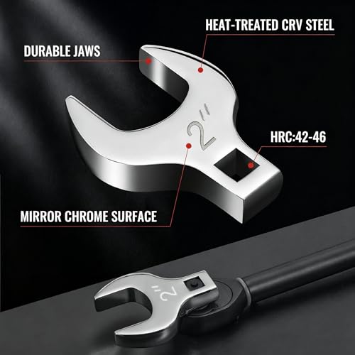 1/2'' Full Polish Drive Jumbo Crowfoot Wrench, Open End Wrench, SAE, 2'', CR-V Steel, Tools for Mechanics Maintenance or Repairs, Access Fasteners in Tight Spaces Work Hard-To-Reach Areas - size: SAE-2''