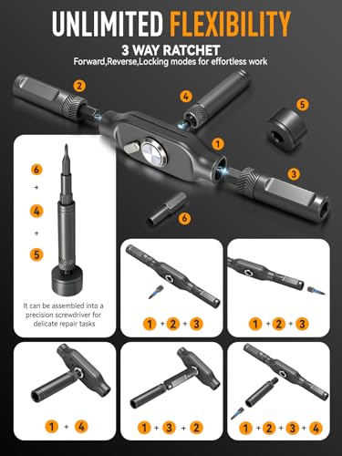KELIN 78 IN 1 Magnetic Ratchet Screwdriver Set with Detachable T Handle - color: Black, size: 78 PCS