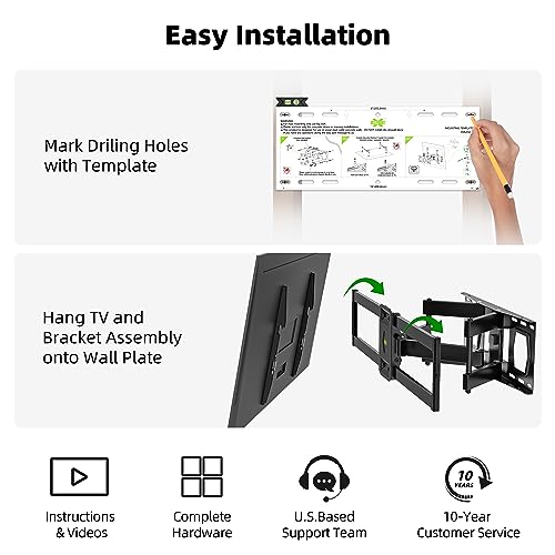 Full Motion TV Wall Mount for Most 37"-84" Flat Screen TV, Swivel or Tilt TV Wall Bracket with Dual Articulating Arms, for 12"-16" Wood Studs, Max VESA 600x400mm, Load 120 lbs by USX MOUNT - size: 37-84 inch, 120 lb