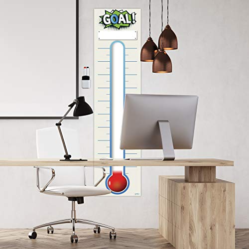 Fundraising Thermometer Chart Goal Tracker Decal - 48"x12" - Dry Erase Goal Setting Wall Poster Thermometer - Removable Giant Sales Goal Vinyl Sticker (Blue) - color: Blue