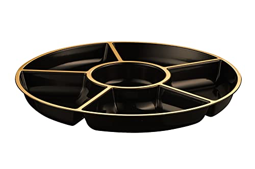 PLASTICPRO 6 Sectional Round Plastic Serving Tray/Platters Black & Gold Pack of 2 - color: Black & Gold