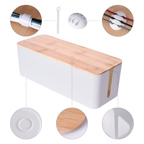 2Pack Cable Management Box,Wooden Style Cord Organizer Cord Hide Box - color: White