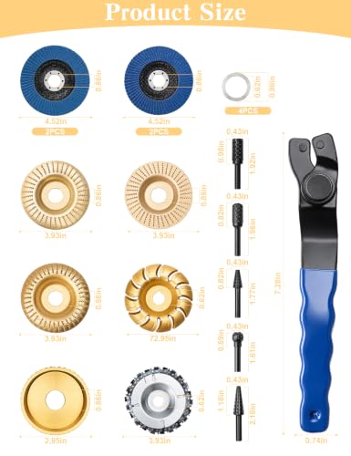 Ultimate 20 Pcs Wood Carving Disc Set for 4"-4 1/2" Angle Grinder,Professional Woodworking Kit with Shaping Wheels, Chainsaw Discs,Rotary Burrs & Flap Wheels for Sculpting Shaping Sanding & Polishing