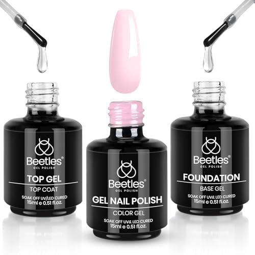 Beetles 3Pcs 15 ml Pink Gel Nail Polish and Gel Top & Base Coat Set - color: C-Pink-3