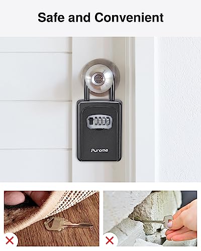 Puroma Key Lock Box Large with Code Lockbox Outdoor Wall Mount 1 Black - color: Pure Black