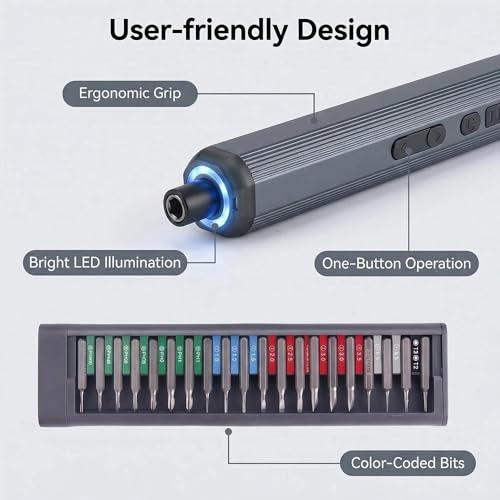 Mini Electric Screwdriver Set, Cordless Screwdriver, Max 0.5N.m, 52 Magnetic Bits, LED Light, Magnetic Storage, Repair Tool for Electronics, Camera, Laptop, and PC Build