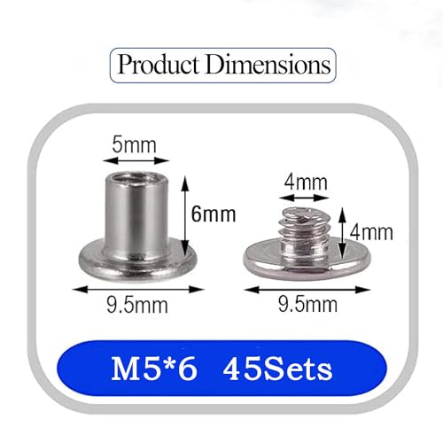 45 Sets M5*6 304 Stainless Steel Chicago Screw Kit Leather Rivets Screw Rivets Chicago Screw Buttons DIY Leather Trim 3/16"x1/4" - color: 304 stainless steel, size: M5*6mm