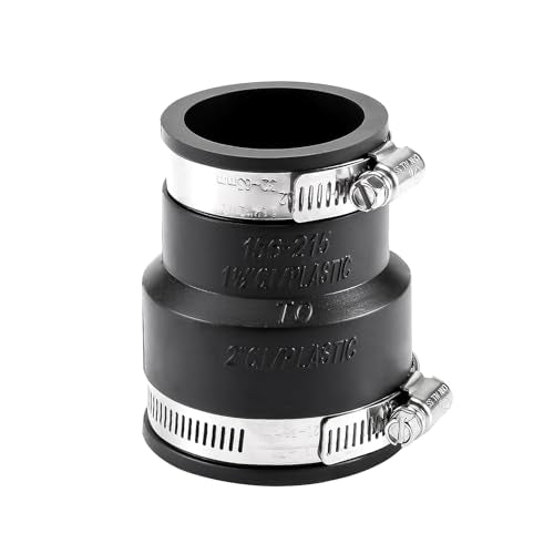 1 1/2" to 2" Flexible Pvc Pipe Coupling with Stainless Steel Clamp, Flexible Fitting for Connecting Cast Iron, Plastic and Copper Pipes, for Sewer and Drain Connections(Black) - size: 1 1/2" to 2"
