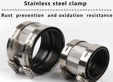 Flexible pipe Coupling with Stainless Steel Clamps.Pipe Connector for PVC and Metal Pipes (3inch-Longer) - size: 3 inch (Longer)