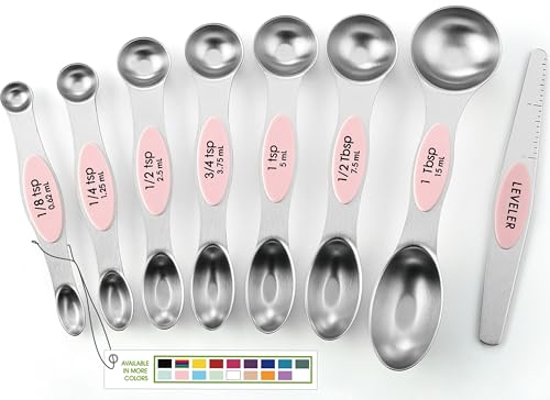 Spring Chef Stainless Steel 8 Magnetic Measuring Spoons Set, Pink Lemonade - color: Pink Lemonade, size: 1-Pack