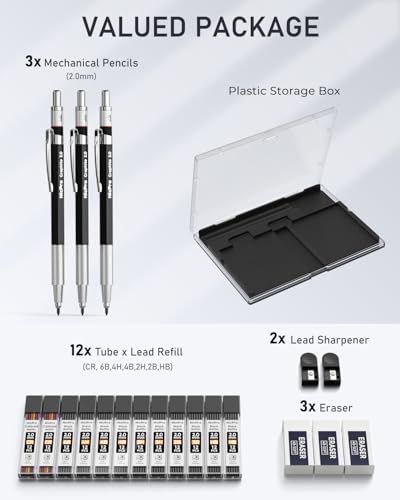 Nicpro 2mm Metal Mechanical Pencil Set with Case, 3PCS - size: 3 Pack