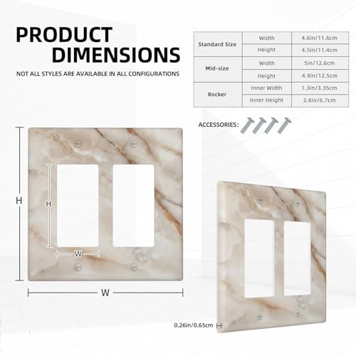 Beige Marble Pattern Light Switch Cover Modern Wall Plate Decorative 2 Gang Double Rocker Switch Plates Electrical Outlet Faceplate for Bathroom Kitchen Bedroom 4.6" x 4.5" - size: 2 Gang Double Rocker