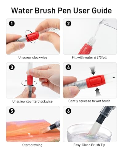 JusArt Water Brush Pens 12-Pack Leak-Proof Refillable Watercolor Pens - color: 12 Pcs Red